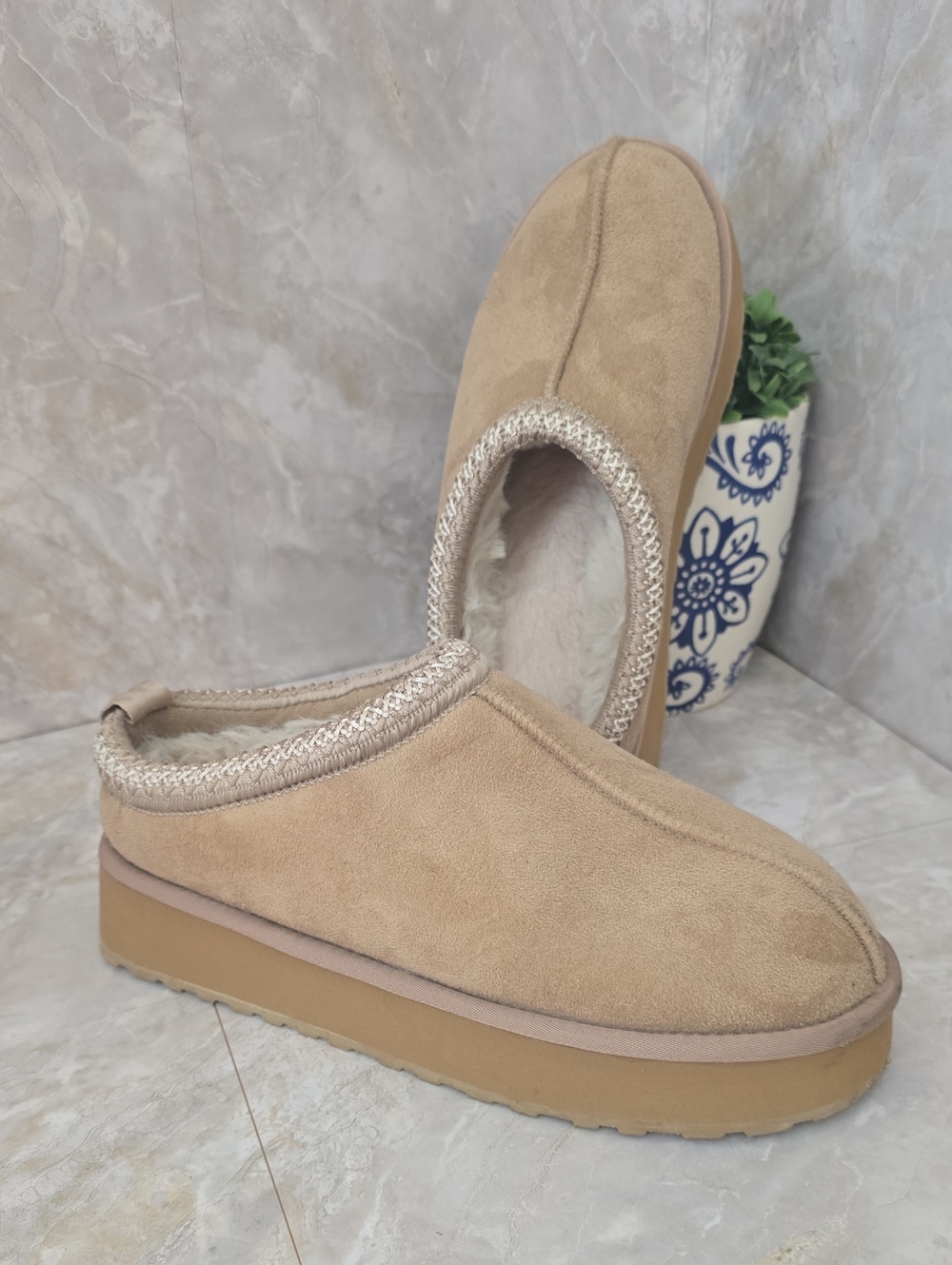 Women's Slip-On Shearling Lined Slippers - Taupe
